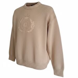 Balenciaga Embroidered Logo Cotton Jumper Beige size M Oversized Knit